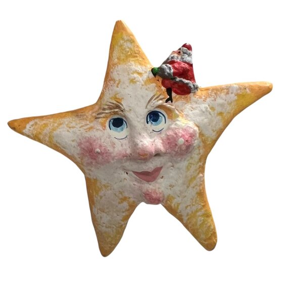 Vintage Large Holiday Star Resin Ornament With Santa - Picture 3 of 6